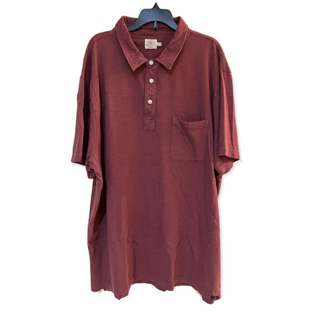 Faherty Men's Size XXL Burgundy Red 1/4 Button Front‎ Pocket Polo Shirt Peru guc